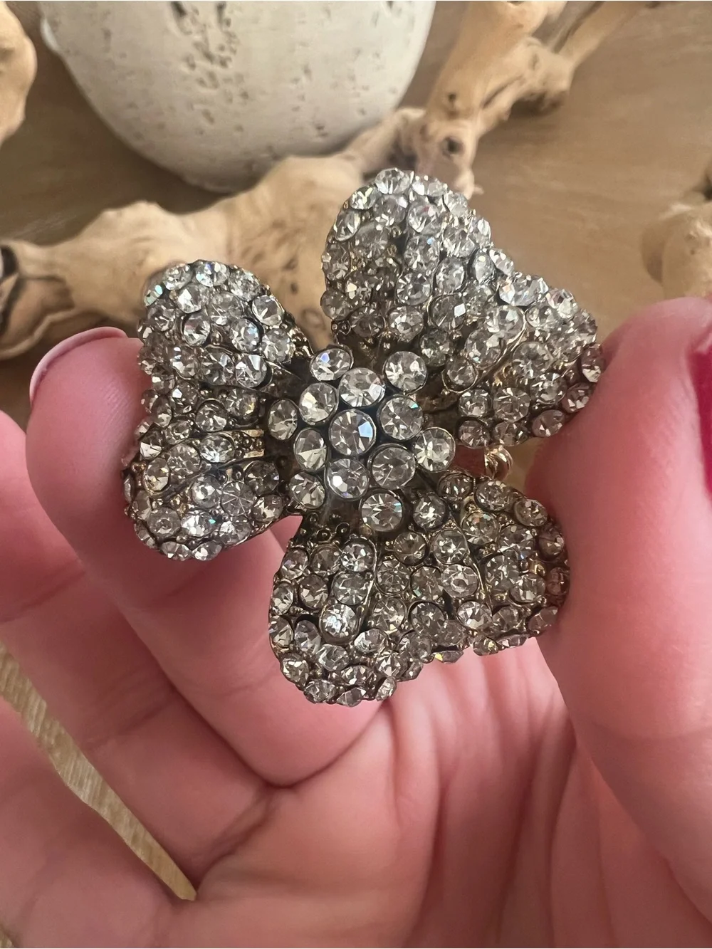 Crystal Floral Statement Ring - Silver Tone